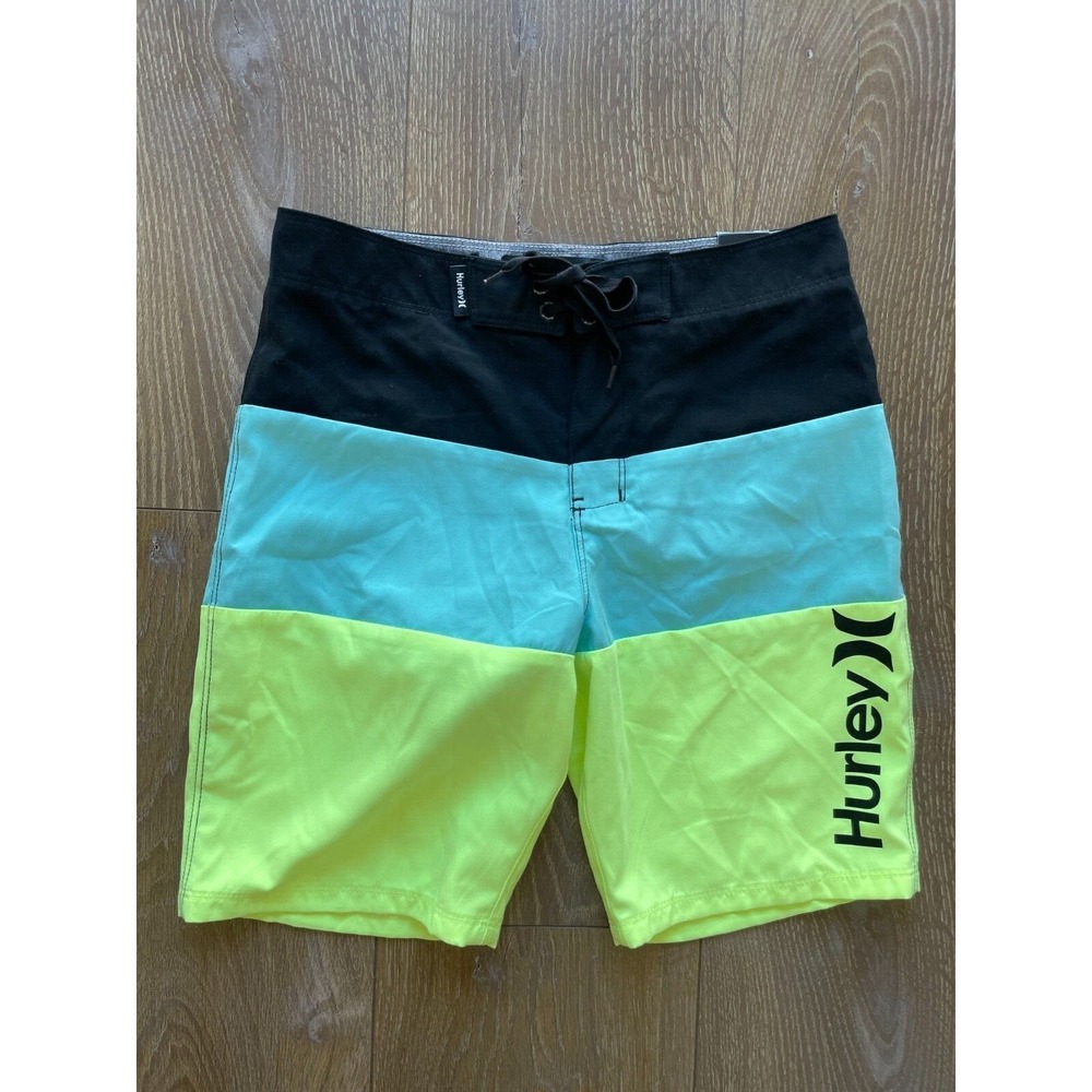 NWT Boys Hurley Triple Threat‎ Board Shorts Black Blue Size 10 Swim Trunks